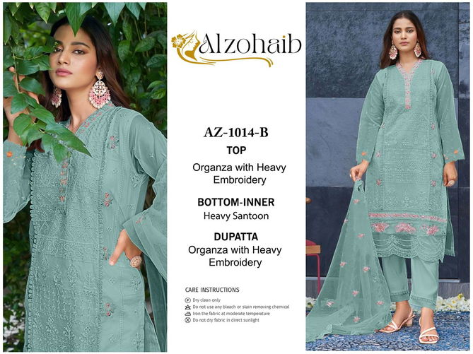 Az 1014 A To D By Alzohaib Organza Pakistani Suits Wholesale Price In Surat
